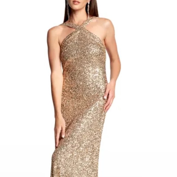 Tadashi Shoji's Gold Sequined Sleeveless Gown NWT Large - Picture 4 of 8